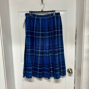 Pendleton Blue and Green Plaid Pleated Wool Skirt-Vintage-New With Tag